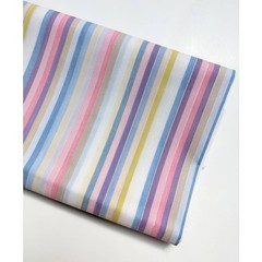 Vintage Pastel Rainbow Stripes Fabric with Metallic Silver, Cute Kawaii Fabric
