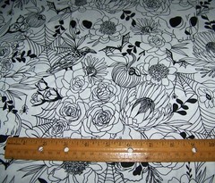 1 yd Moda Noir BLACK HAUNTED GARDEN SKULLS on WHITE 100% Cotton Fabric HALLOWEEN