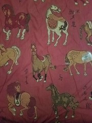 1 YARD TYLER HALL CAVALIER SCARLET COLOR CHINESE HORSES UPHOLSTERY FABRIC 6 MORE