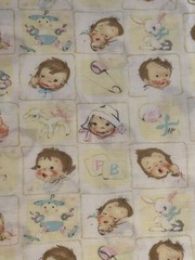 Vintage Unbranded Baby Face Themed Cotton Fabric Nursery 43” BTY Original
