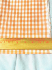 Cotton polyester blend gingham remnant peach & white 1/4″ check 2 yds x 25″