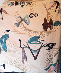 Vintage 1950’s Atomic Boomerang Bark Cloth Single Curtain Drape Panel MCM Fabric