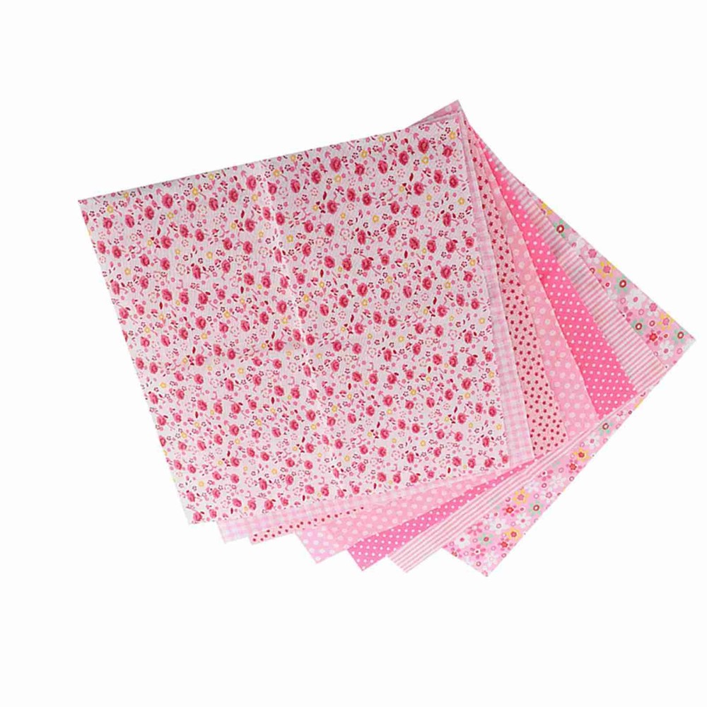 7-Pack 25x25cm Cotton Fabric DIY Assorted Pre-Cut Bedding Kit (Pink)