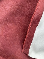 VTG Vinyl Backed Upholstery Fabric MCM Burgundy Red French Damask Jacobean 9 Yd