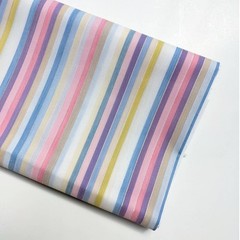 Vintage Pastel Rainbow Stripes Fabric with Metallic Silver, Cute Kawaii Fabric