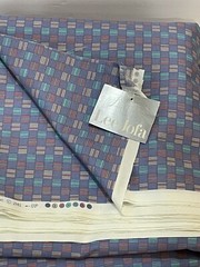 12 yds x 55″ Lee Jofa Akwete Canvas Cotton Fabric Geometric Gray/ Blue Print