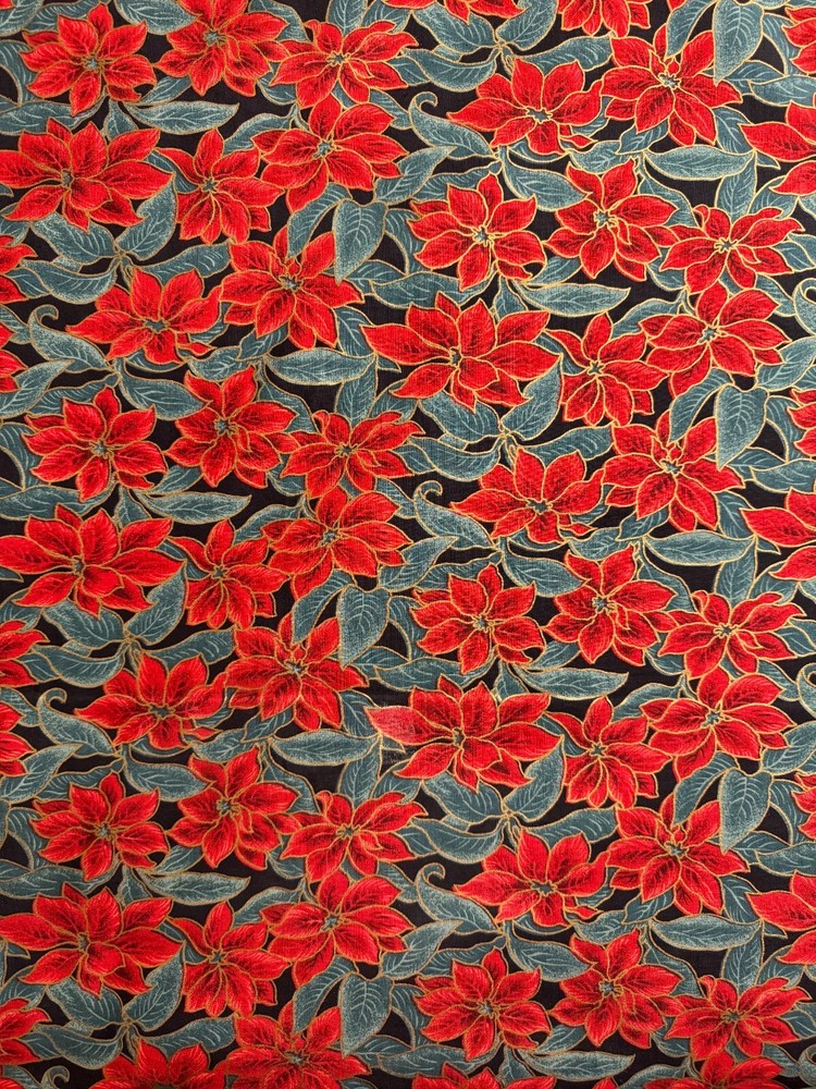 FESTIVE HOLIDAY CHRISTMAS POINSETTIA 100% COTTON MODA FABRIC – Quilting, Crafts