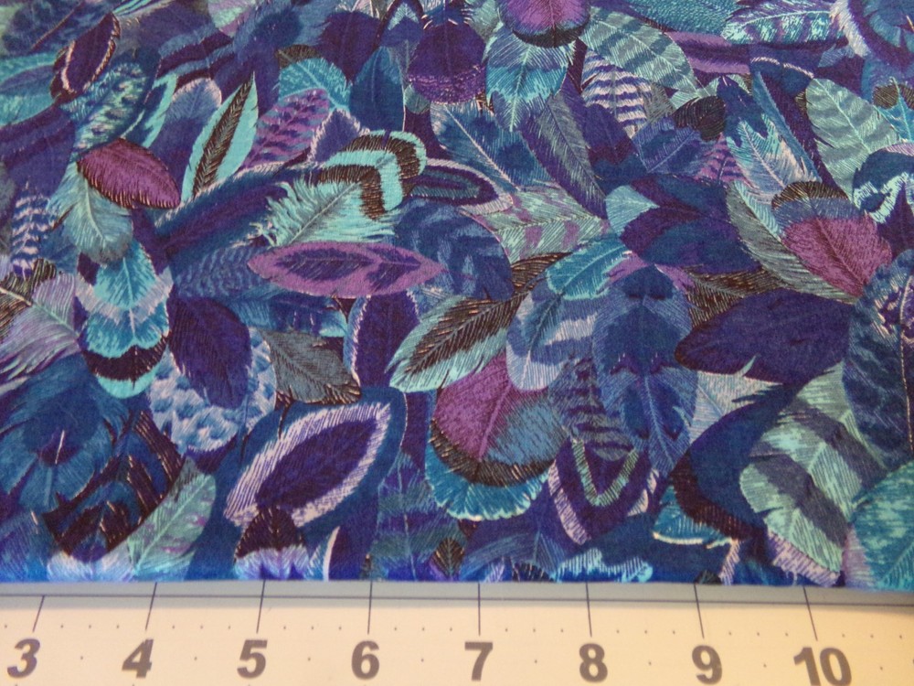 1 YD X 42″ VINTAGE NAVY TEAL FEATHER PATTERN/NAVY VIP COTTON NEW #1240