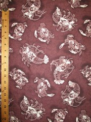 Crab Crabs Lobster Sea Food Realistic Snacks Burgandy Brown Cotton Fabric FQ