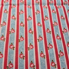 Sky Blue Red White Stripe Pink Roses Joann Buttercream Cotton Fabric 2 Yards