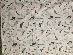 VINTAGE PARIS SHOES PUMPS HEELS SHOE FRENCH WRITING COTTON FABRIC BTHY