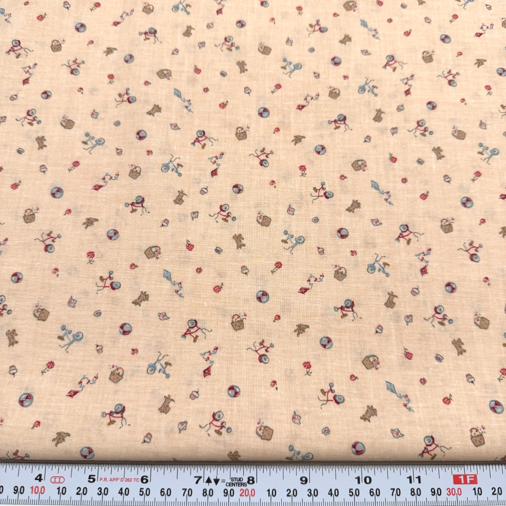 Vintage Toys Textile Arts & Films Beige Cotton Fabric HALF YARD Remnant 18 x 44