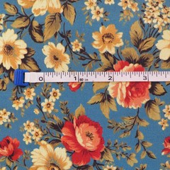 By The Yard ~ Flowers On Blue, Digital Cotton $3.99 Ships ANY Amount Of Fabric