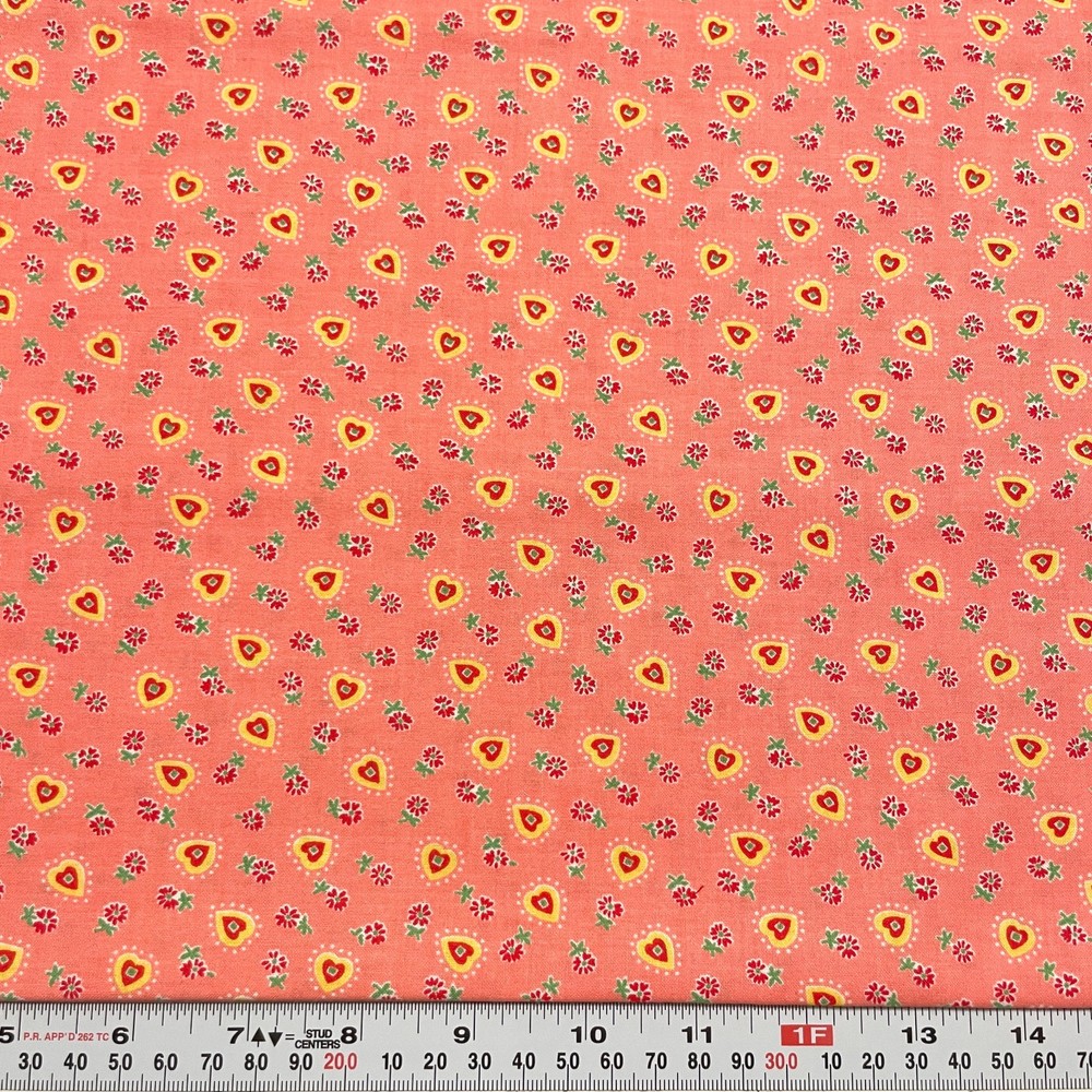 Vintage 2003 Classic Cottons Florals & Hearts on Pink Cotton by the HALF YARD