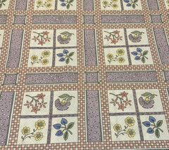 Vtg Floral Fabric By Debbie Mumm For SSI Grid Pattern Muted Lavender Cream BTHY