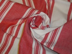 Dunroven House Farmhouse Awning Stripe Red White Woven Cotton Homespun Fabric
