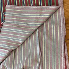 Vintage Stretch Denim Fabric Red Blue Green Stripes Distressed 60” x 51”
