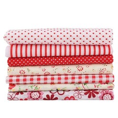 7 Pcs 25x25cm Red Flower Series Cotton Fabric Squares for Sewing Quilting