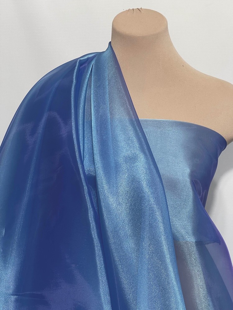 IRIDESCENT ORGANZA FROSTED BLUE STONE FABRIC SHEER 60″ BTY BRIDAL, FORMAL WEAR,