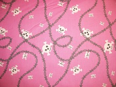 SKULL BONES BARBED WIRE BARB WIRE SCHOOL OF ROCK PINK COTTON FABRIC FQ