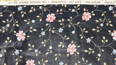 Vintage Glazed Cotton Chintz Black Small Floral 5th Avenue Designs BT Half Y #22