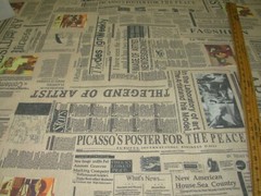 2 YDS~NEWSPAPER WRITING COLORED COTTON DRAPERY UPHOLSTERY FABRIC FOR LESS
