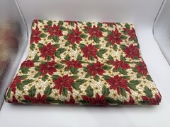 VTG Poinsettia with Metallic Gold on Cream Cotton Christmas Holiday Quilt Fabric