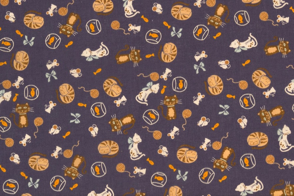 Cat Cats Heaven Goldfish Mice Wool Printed Poly Cotton Fabric – SUMMER SALE