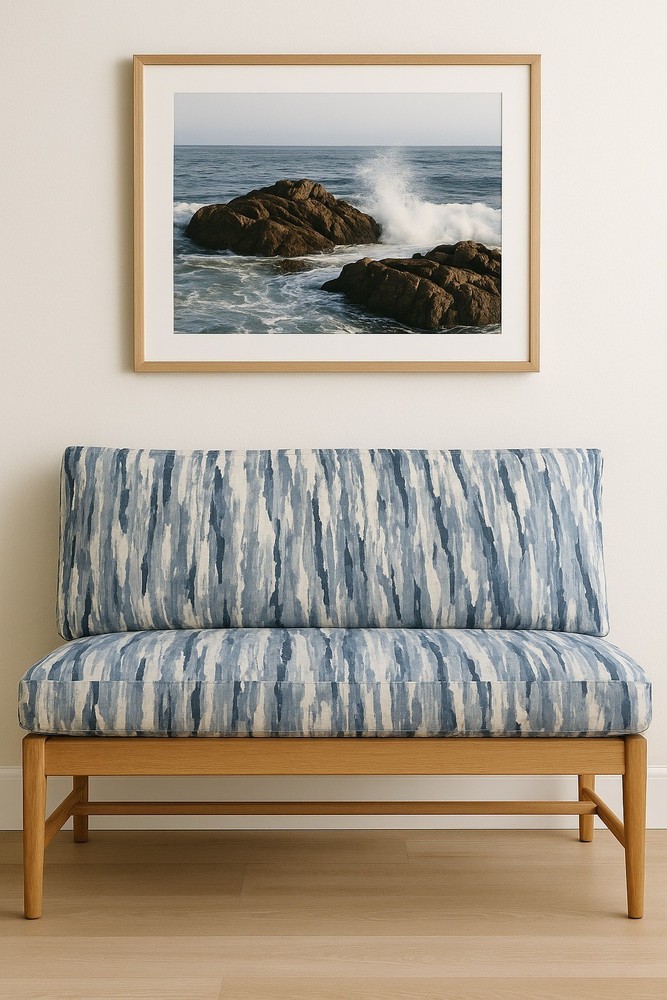 Blue Abstract Brush-Stroke Upholstery Fabric – 11 ft × 5 ft Continuous Cut (≈ 4.