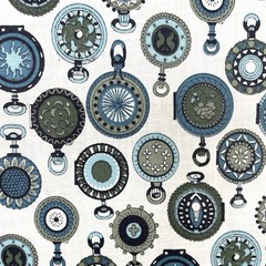 Vintage Pocket Watches Timepiece 40s 50s 60s Blue, Gray White Cotton 4 Yards +