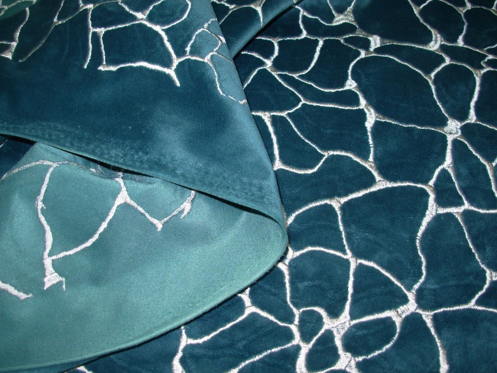 10 YDS STROHEIM VELVET GEOMETRIC TILE EMBROIDERED UPHOLSTERY FABRIC FOR LESS