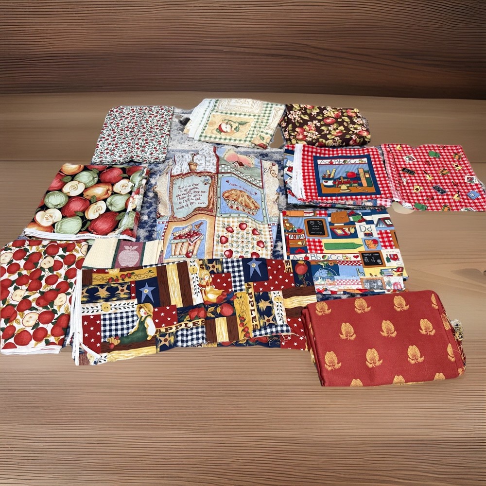 Novelty Cotton Quilting Fabric Pieces Lot, apple Prints