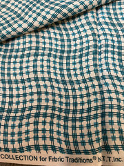 Fabric Lot 2 Yards 26 Inches 42 W Wavy Checks Stripes Turquoise Aqua White