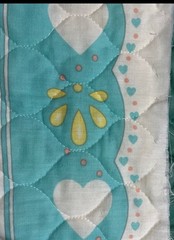 Vintage Baby Quilt panel Jumping Lambs Pastels Hearts Yellow Blue Pink Quilted