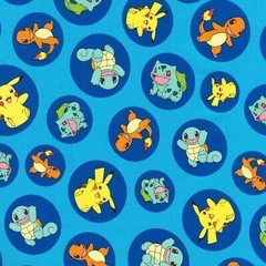 Fabric Pokemon Characters in Circles KAUFMAN Blue 1/4 Yard 7214