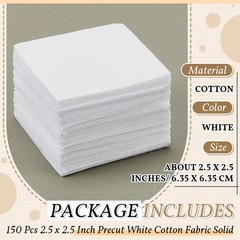 150 Pcs Cotton Fabric Squares 2.5×2.5 Precut Quilting Sewing White