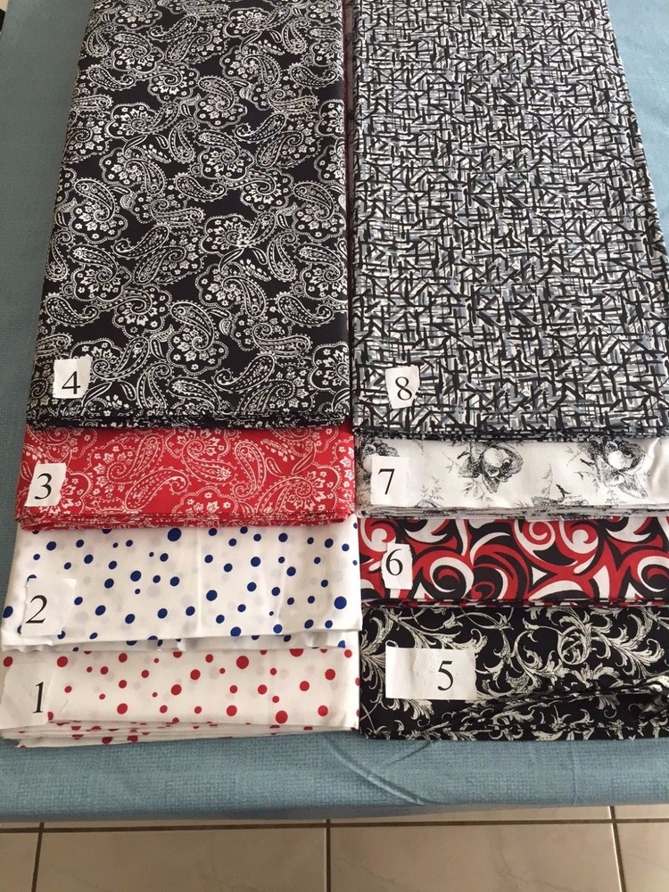 Printed Fabric 5 Yard Pieces Fabrics Red Black White Blue Dots and Patterns