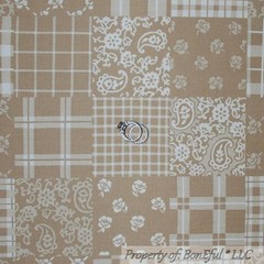 BonEful Fabric FQ Cotton DECOR VTG Tan Cream Natural Paisley Flower Check Plaid