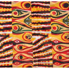 African Print Chiffon Fabric – Yellow, Red, Black, Green “Khemet Pepper”, ~2 Yds