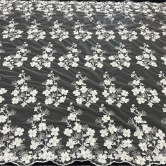 3D Floral Lace Fabric – Luxury Embroidered Bridal Mesh Material VT-36 by Yard