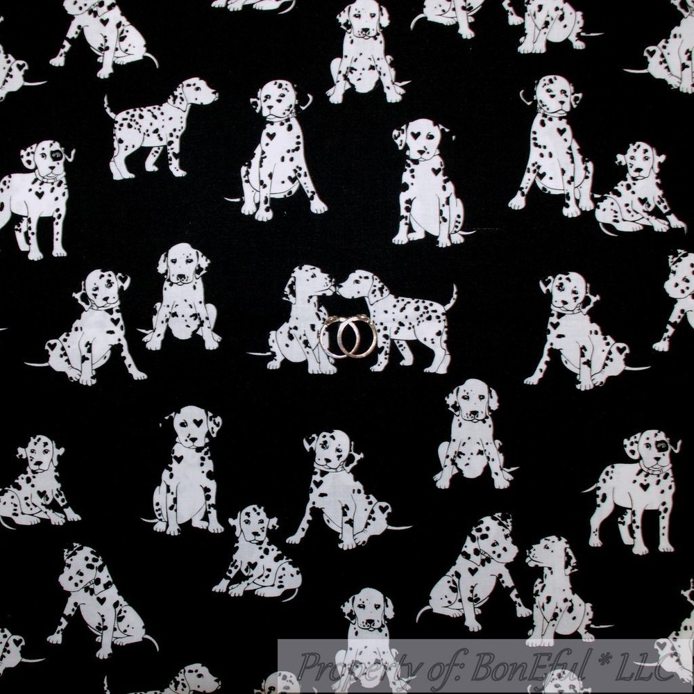 BonEful Fabric FQ Cotton Quilt Black White B&W Dalmatian Puppy Dog Dot 101 Movie