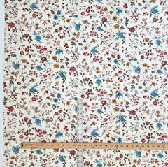 Flowers Vines Red Teal On Cream Chintz Joan Kessler Concord Cotton Fabric 2.5 YD