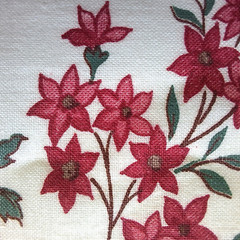 Flowers Vines Red Teal On Cream Chintz Joan Kessler Concord Cotton Fabric 2.5 YD