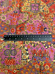 VTG 60-70`s MCM Paisley Tiles Shades of Pinks Orange Black Purple Gold 45″X20″