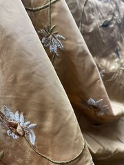 FAUX SILK FLOWERS EMBROIDERED~DRAPERY UPHOLSTERY – Orange