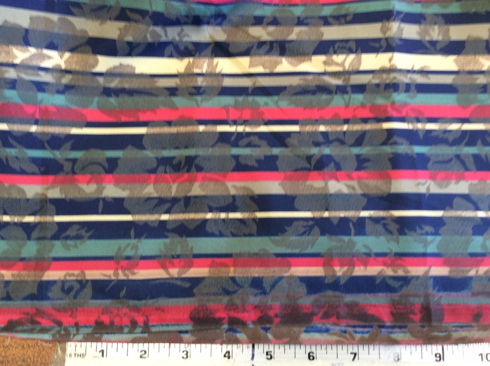 BURLINGTON PRINTS-LIGHTWEIGHT POLY STRIPE WITH BROCADE FLOWERS-64W-BY THE YARD