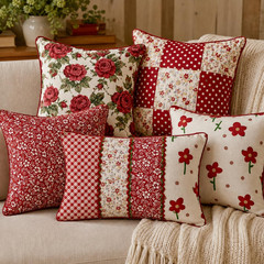 Red Floral Fabric Squares 5X5 Inch, 42 Pcs 100% Cotton Charm Packs for Quilting,