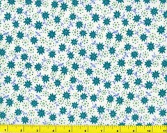Dark Teal Star Flowers on White By The Yard CFLGRE02940