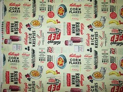 Vintage Kelloggs Cereal Corn Flakes Blue Snacks Food Cotton Fabric FQ