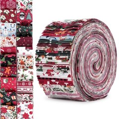 40Pcs Christmas Cotton Fabric Strips 2.5×39″Jelly Roll Xmas Sewing DIY Patchwork